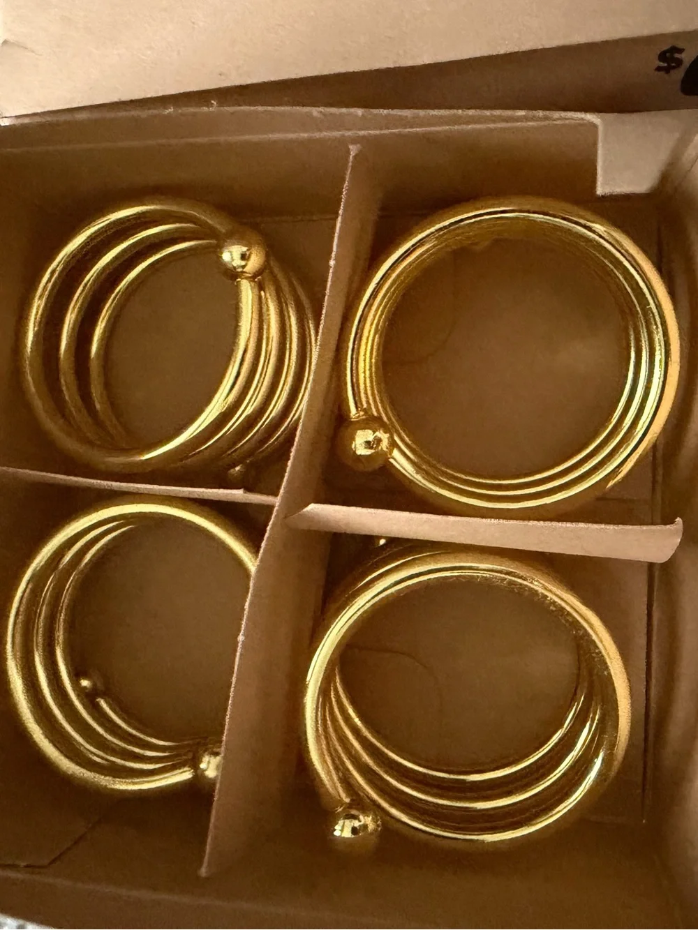 24 Gold Spiral Coil Cuff Napkin Rings - 6 boxes of 4. New in box.